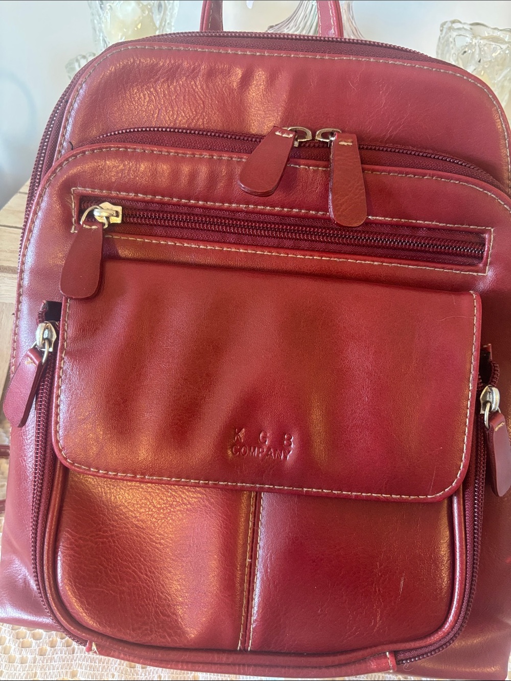 Women's Red Leather Backpack